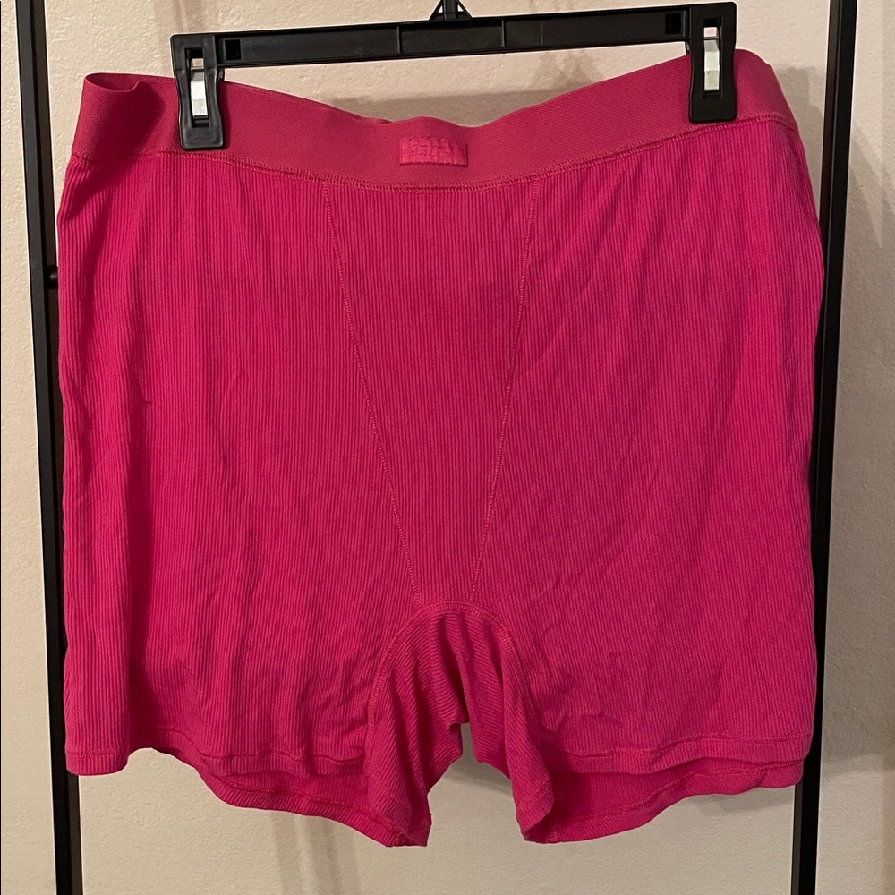SKIMS pink ribbed sleep short